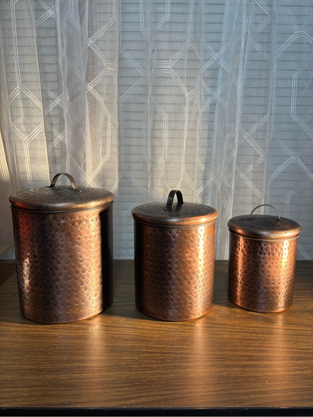 Urban Farms Hammered Copper Canister Set - 3 Piece Kitchen Storage